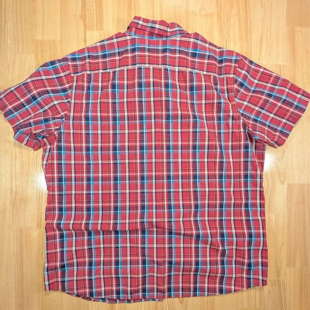 Banana Republic XXL Plaid Short Sleeve Button Up Shirt Red Blue Cotton